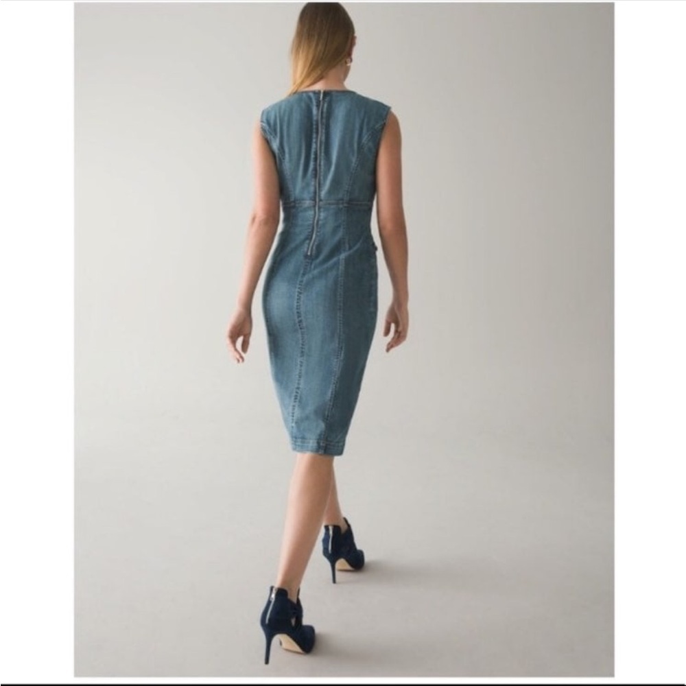 White House Black Market Sleeveless Denim Sheath Dress Scoop Neck Back Zip Sz 14 - Picture 4 of 16